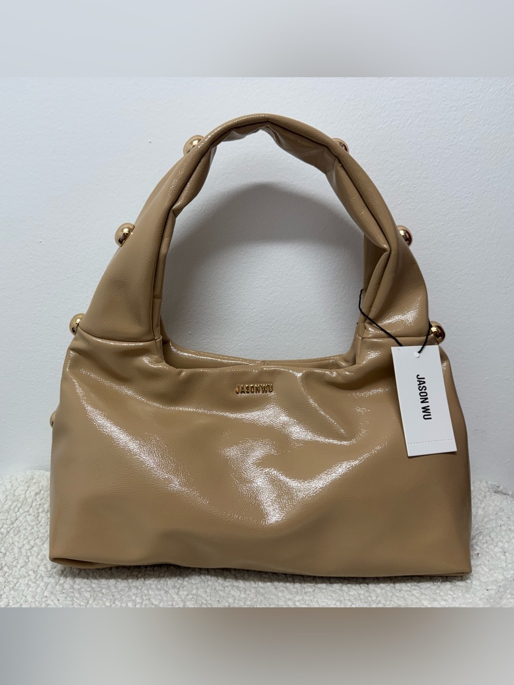 Jason Wu Tan Patent Leather Shoulder Bag with Gold Accents